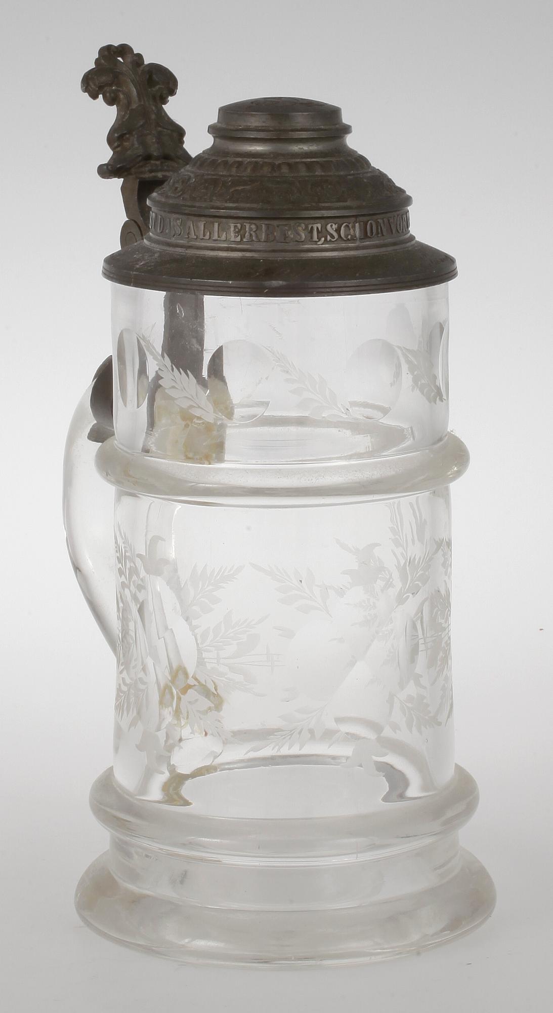 ÖLSTOP. Glas. Böhmen, daterad 1887.