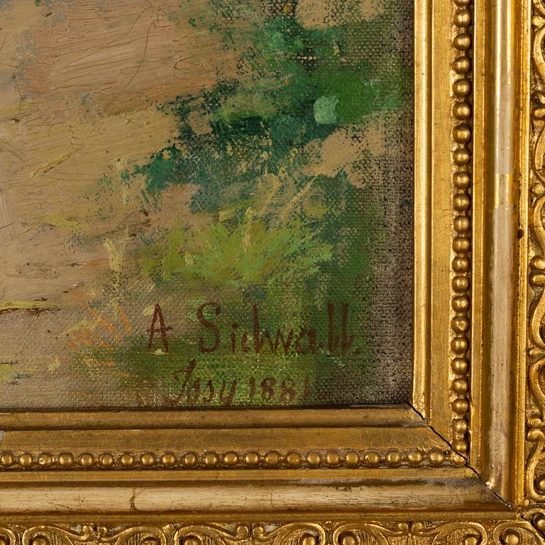 Amanda Sidwall, oil on canvas, signed and dated Issy 1881.