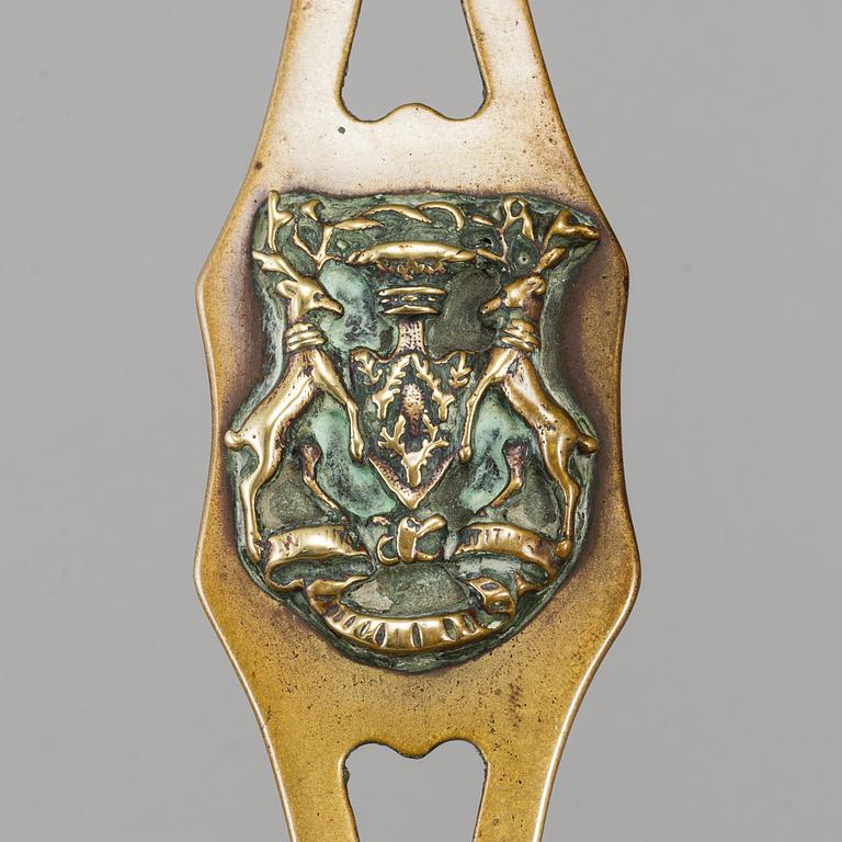A brass chestnut roaster, 19th century.