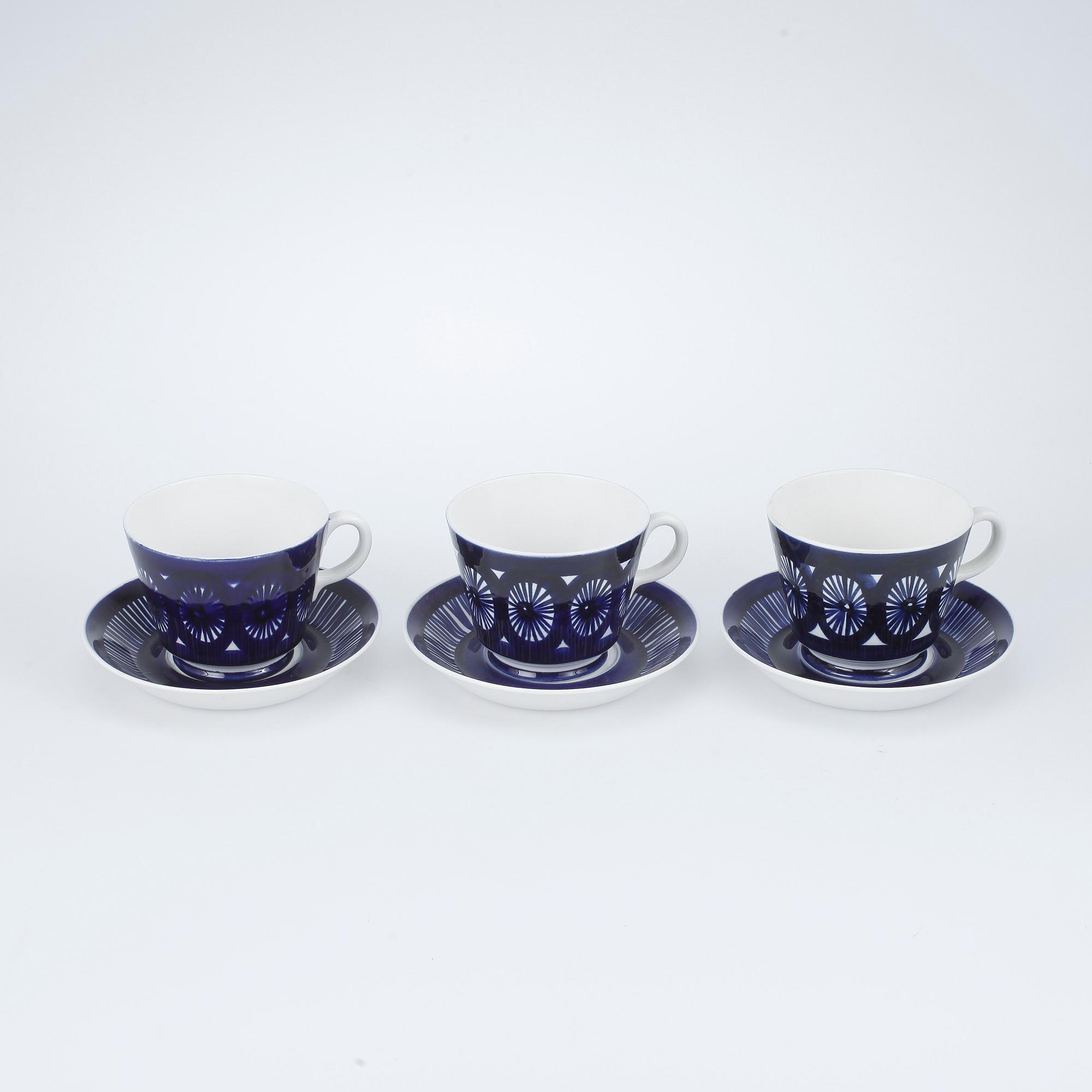 TEKOPPAR, 3 st, porslin, "Fiesta", Ulla Procopé, Arabia.