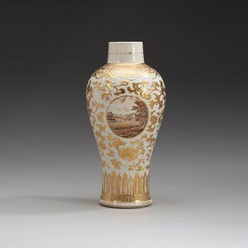 398. A 'European Subject' soft paste vase, Qing dynasty, 18th Century.