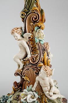 KANDELABRAR, ett par, majolika, Rörstrand, 1800-talets slut.