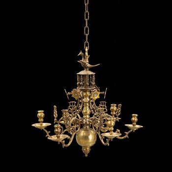 A brass chandelier, 18th century.