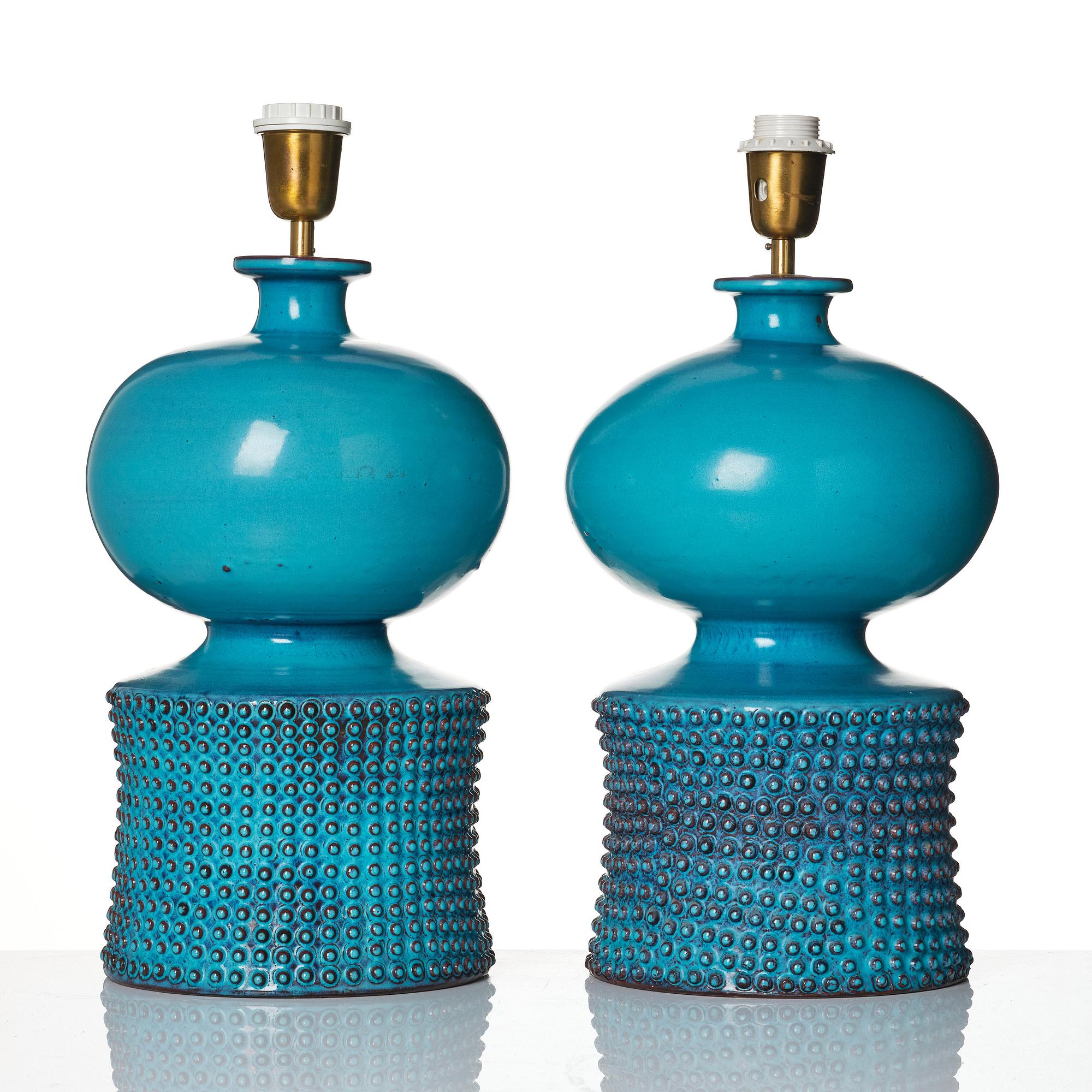 Stig Lindberg, a pair of stoneware table lamps, Gustavsberg studio, Sweden 1966.