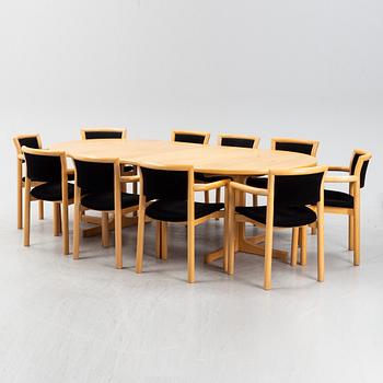 Jan Ekselius, a dining table and ten chairs, JOC Möbler, Sweden, late 20th century.