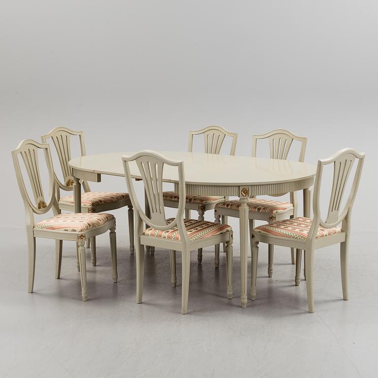 A table and six chairs, second half of the 20th century.