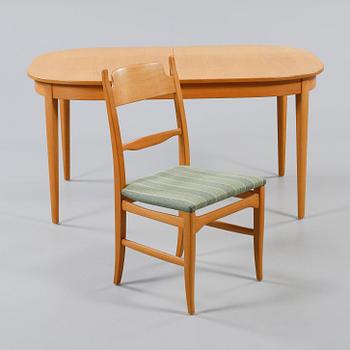 MATGRUPP, 9 delar, "Calmare Nyckel", Carl Malmsten, Åfors Möbelfabrik, 1900-talets andra hälft.