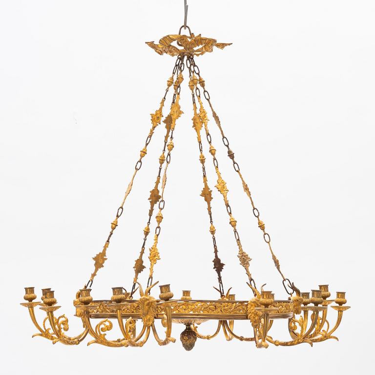 A gilt bronze sixteen-light Empire-style chandelier, later part of the 19th century.