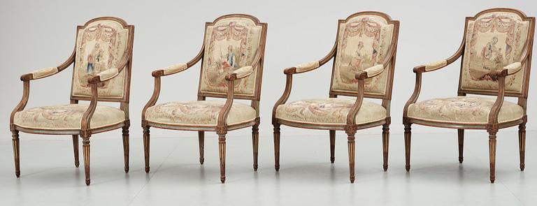 A set of four Louis XVI late 18th century  armchairs.