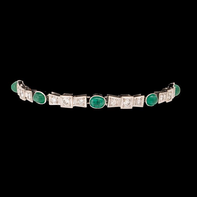 An 18K white gold bracelet set with emeralds and round brilliant-cut diamonds, Bertil Lundberg Goldsmith Stockholm 1961.