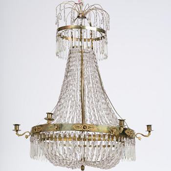 A Swedish late Empire gilt-brass and cut-glass seven-light chandelier, 1820's/30's.