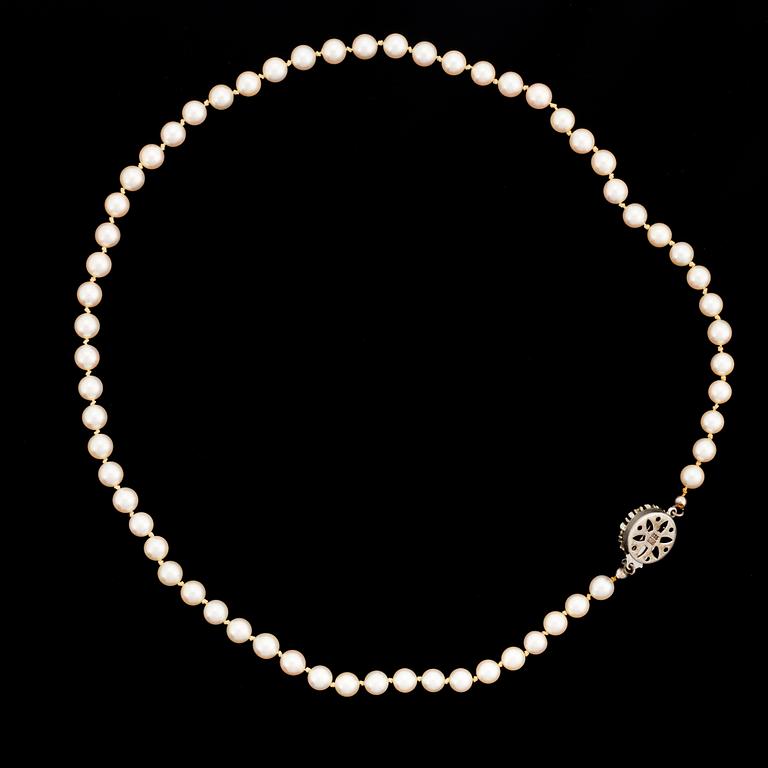 Cultured pearl necklace, clasp silver.
