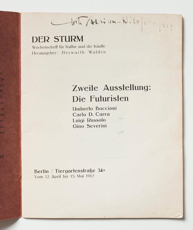 Exhibition catalogues from Der Sturm (2) and a photo depicting Gösta Adrian-Nilsson (GAN).
