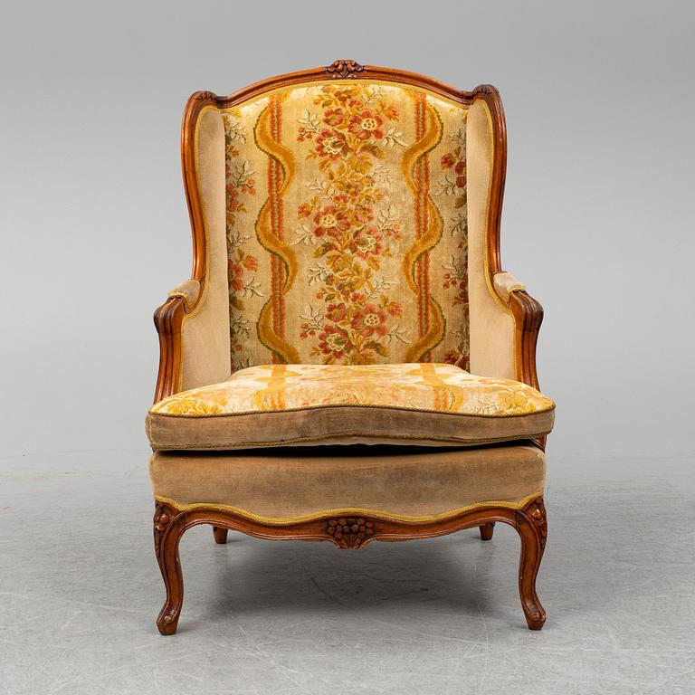 A mid 18th Century Louis XV  bergere chair, marked 'Philippe'.