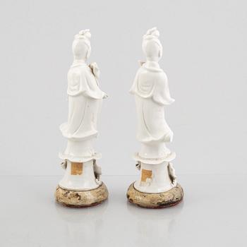 A pair of blanc de Chine porcelain figures, 20th century.