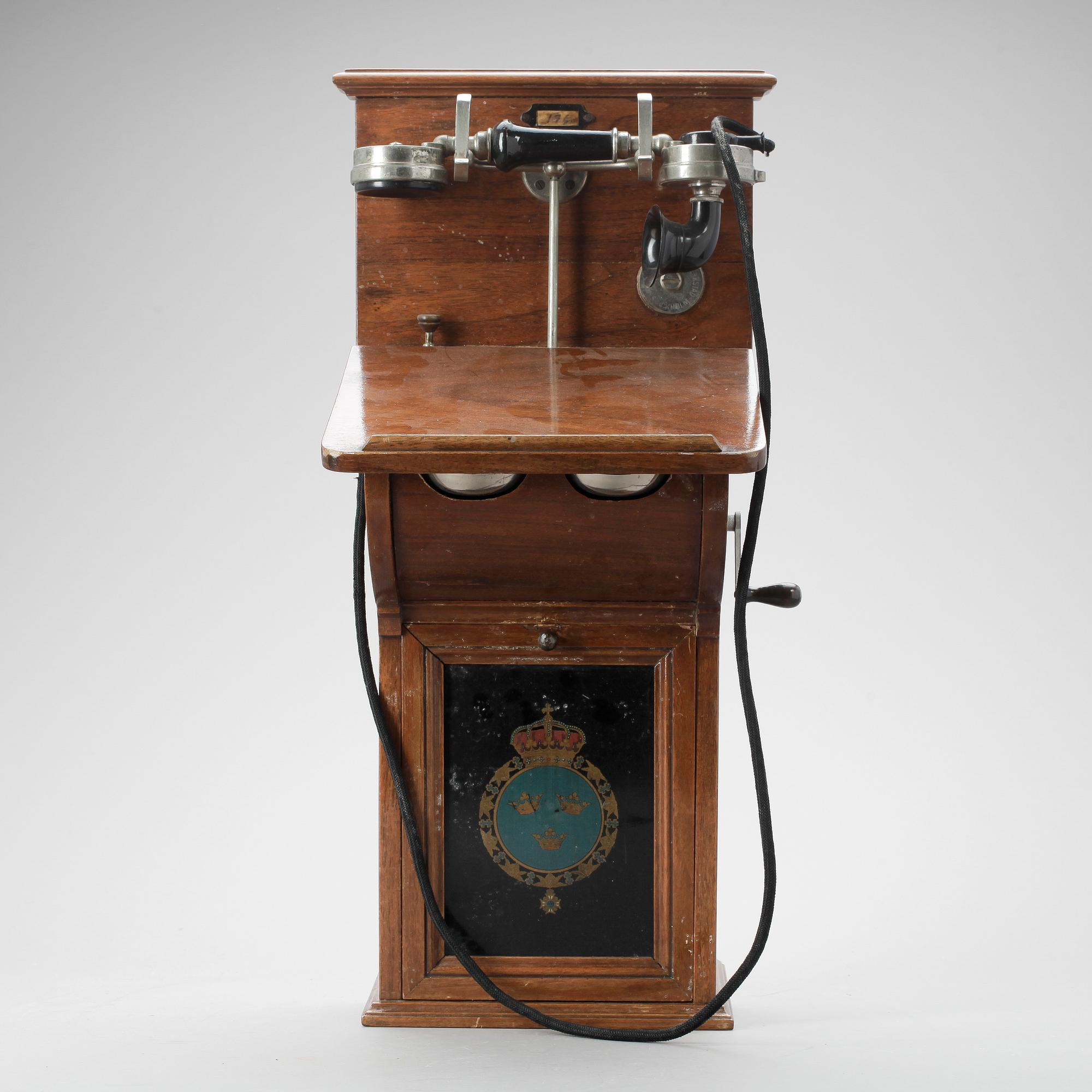 VÄGGTELEFON, Telegrafverkets Verkstad, Stockholm, tidigt 1900-tal.