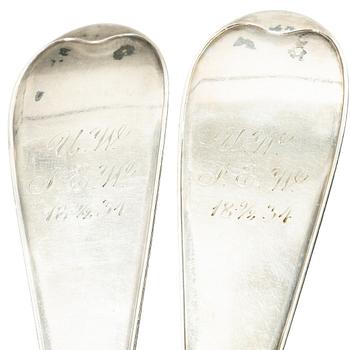 A pair of Swedish silver serving spoons, mark of Anders Theodor Barkman, Varberg 1830.