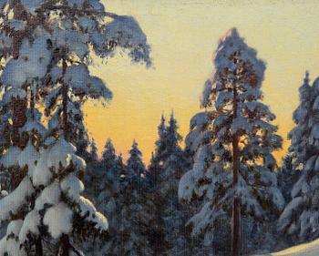 Axel Borg, Winter landscape with a moose family.