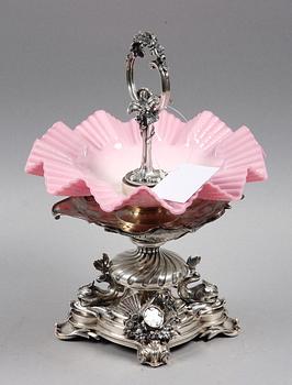 UPPSATSSKÅL, silver, glas, C. Waschmann, Österrike-Ungern, sent 1800- tidigt 1900-tal.