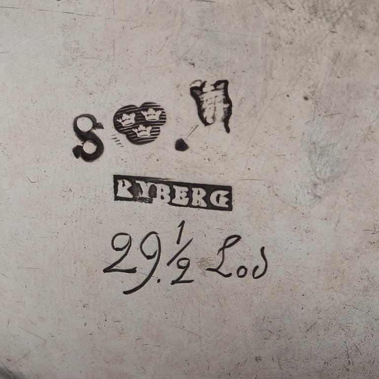 Simson Ryberg, SOCKERSKÅLAR med lock, ett par, silver, Stockholm 1776, rokoko.