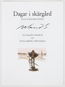 Roland Svensson, kasett med 4 färglitografier, signerade 169/400 samt fyra dagböcker i faksimil, 1990.