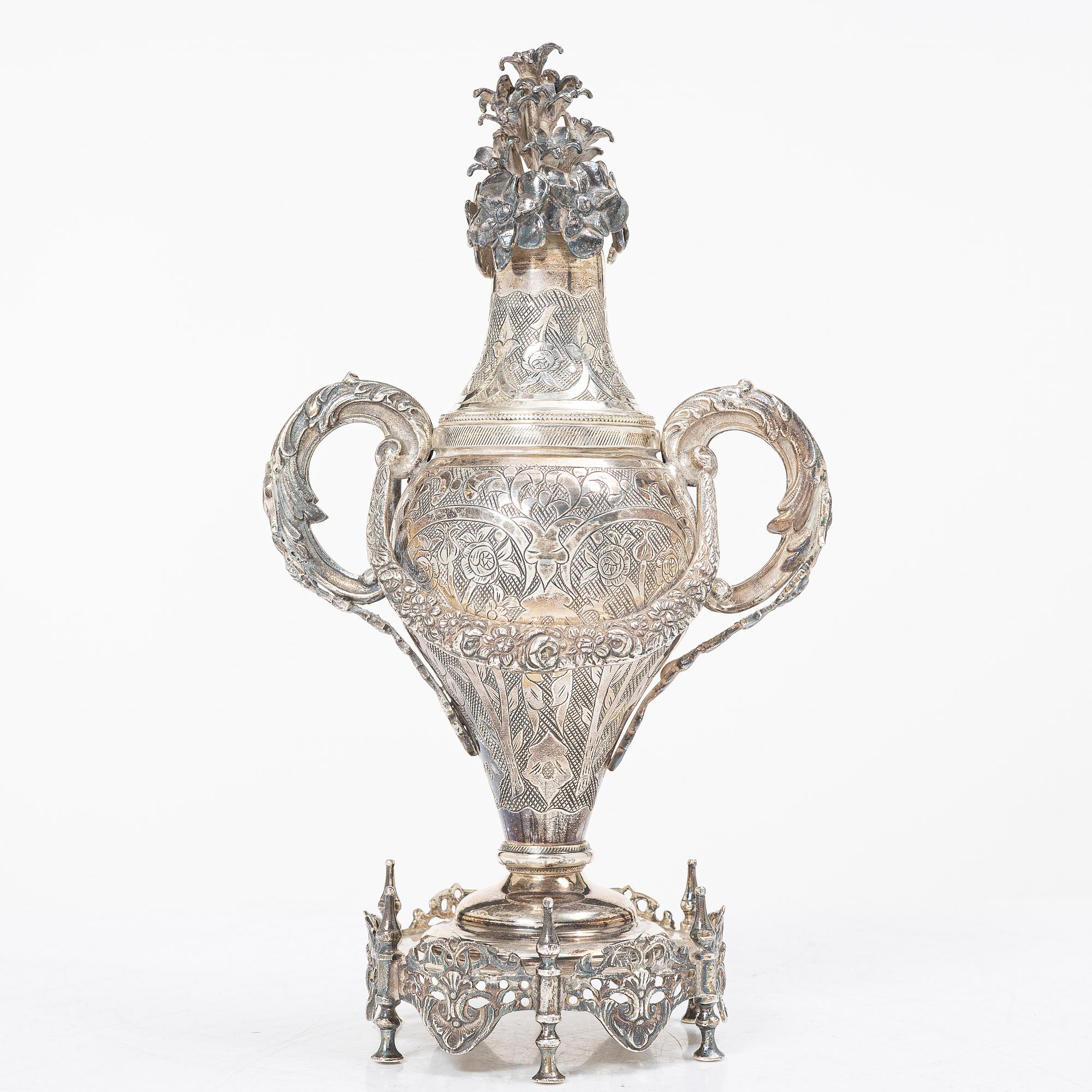 Decorative urn, silver, Ottoman Empire, late 19th century.
