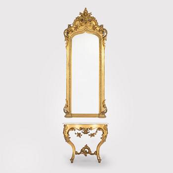 Spegel med konsolbord, 1800-talets andra hälft. Nyrokoko.