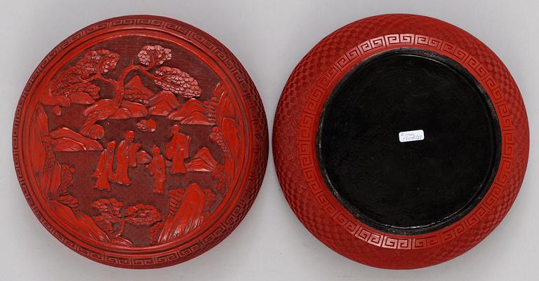 ASK med LOCK, rött lack, Qing dynastin (1644-1912).