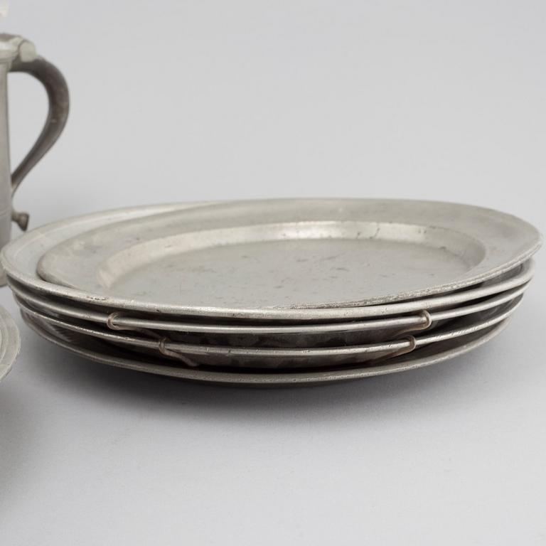 A set of ten pewter items from Sweden, 18th and 19th century.