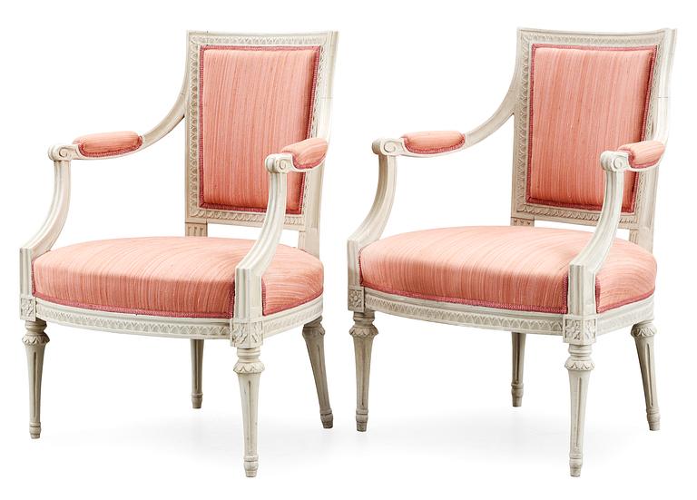 A pair of Gustavian 18th Century armchairs by J. Lindgren.