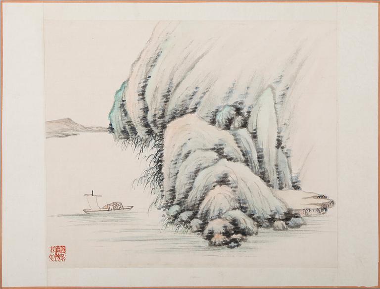 OKÄND KONSTNÄR, mapp med 10 st, gouacher, Japan/Kina, 1900-talets första hälft.