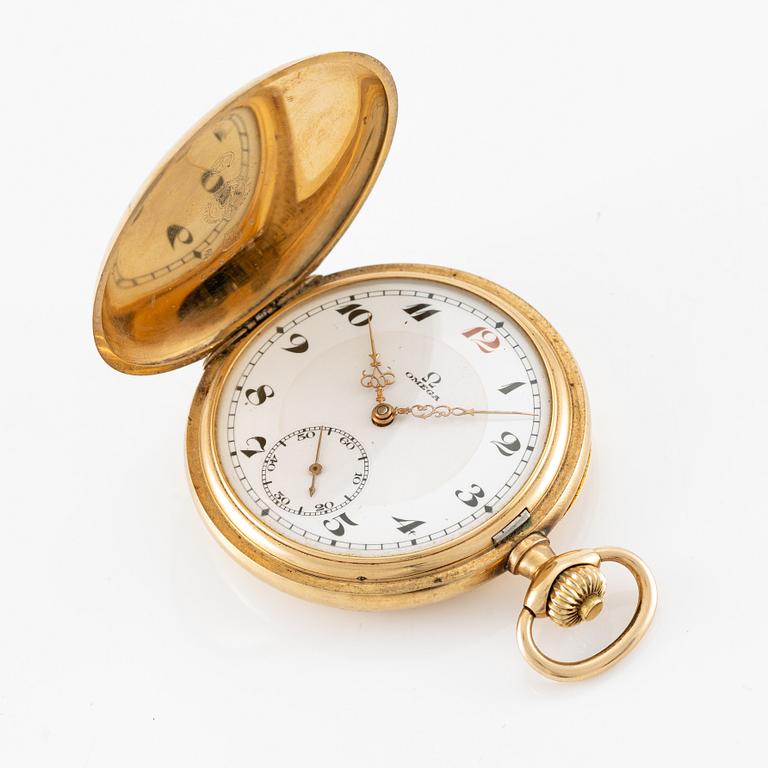Omega, pocket watch, 14K gold, lever escapement, "Red Twelve", 52.5 mm.