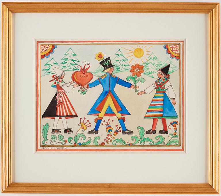 Aina Stenberg-Masolle, Swedish folk art scene from Dalarna.