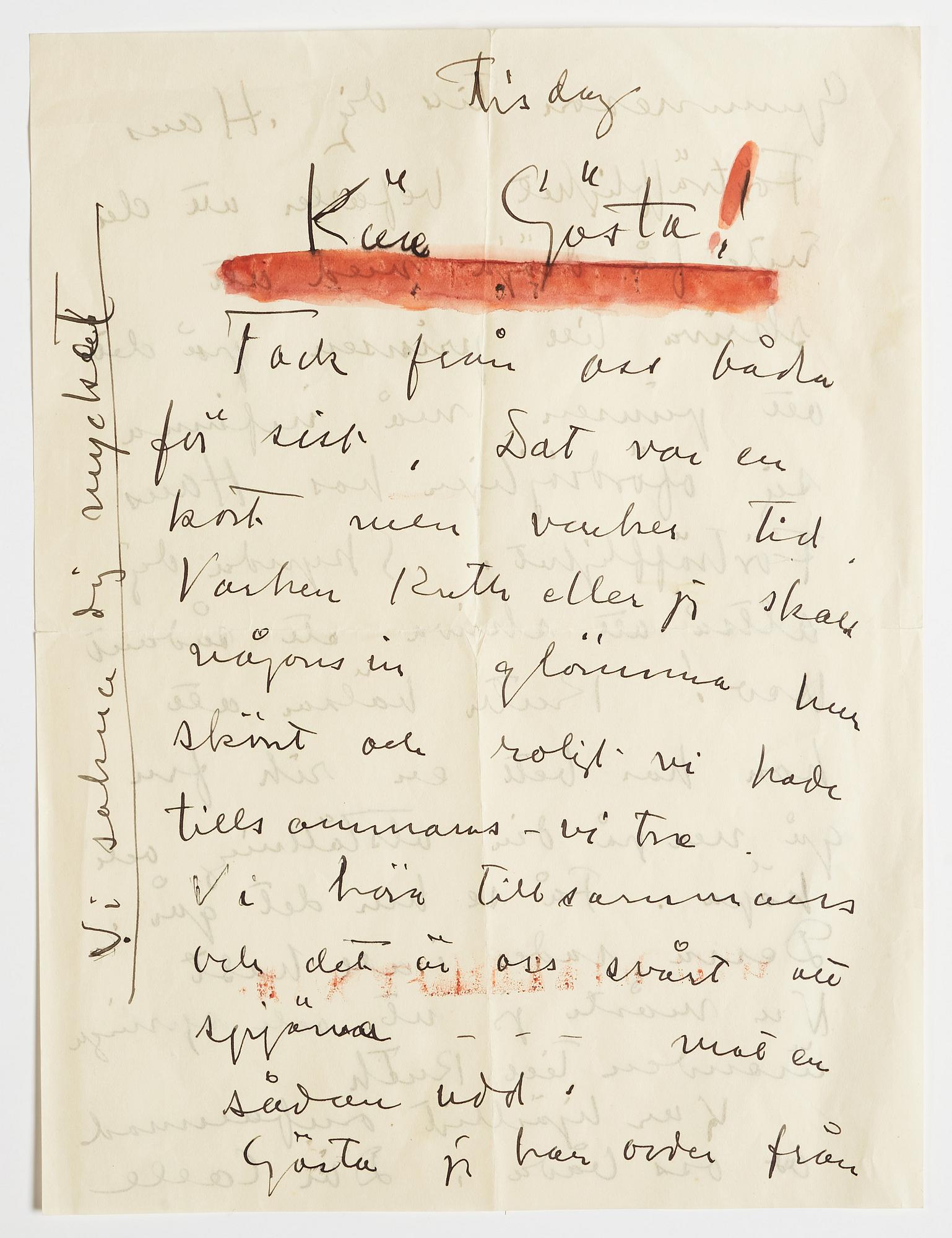 LETTER from Carl Kylberg in Stockholm to GAN (Gösta Adrian-Nilsson) in Lund. Undated. Probably written in 1926.