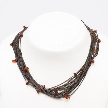 Necklace, oxidised silver and gold plating with amber stones, Ghita Ring, Denmark.