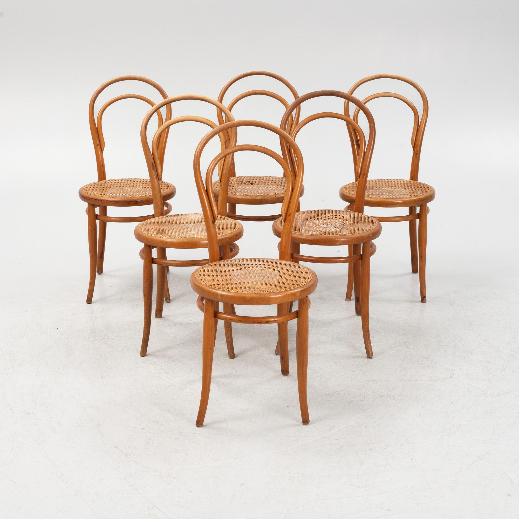 A set of six chairs by Jacob & Josef Kohn, Vienna, Austria, circa 1900.