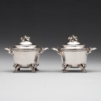 198. A pair of Swedish 18th century silver sugar-bowls and covers, mark of Simson Ryberg, Stockholm 1776.