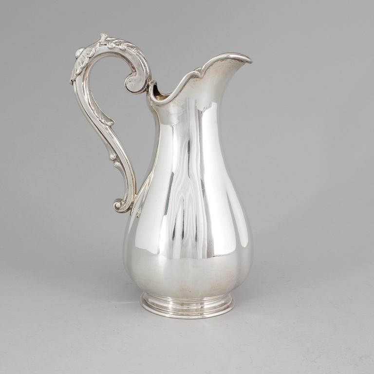 A Swedish silver water pitcher, maker's mark Gustaf Theodor Folcker, Stockholm, 1860. Weight 647 g.