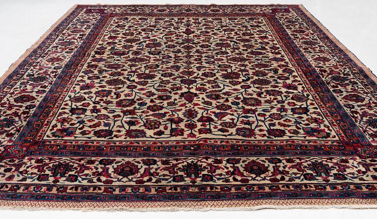 A semi-antique Meshad carpet, signed Saber, c. 369.5 x 300 cm.