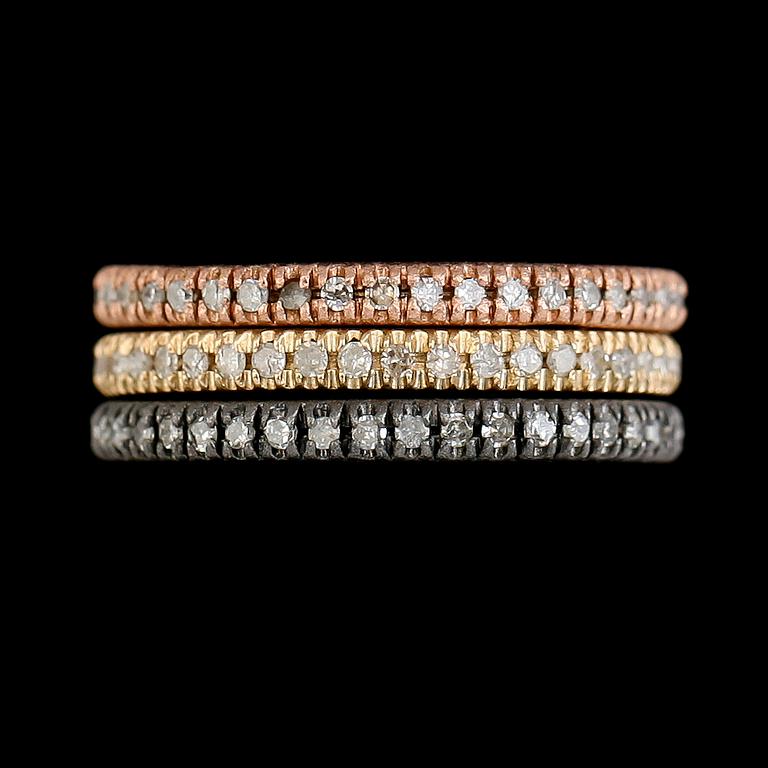 RINGAR, 3 st, 9K trefärgat guld, åttkantslipade diamanter tot ca 0.90 ct. Tot vikt ca 6 g.