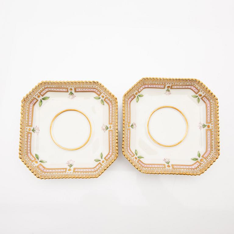 Cream cups with lids and saucers, 2 pcs, "Flora Danica", Royal Copenhagen, Denmark, 20th century.