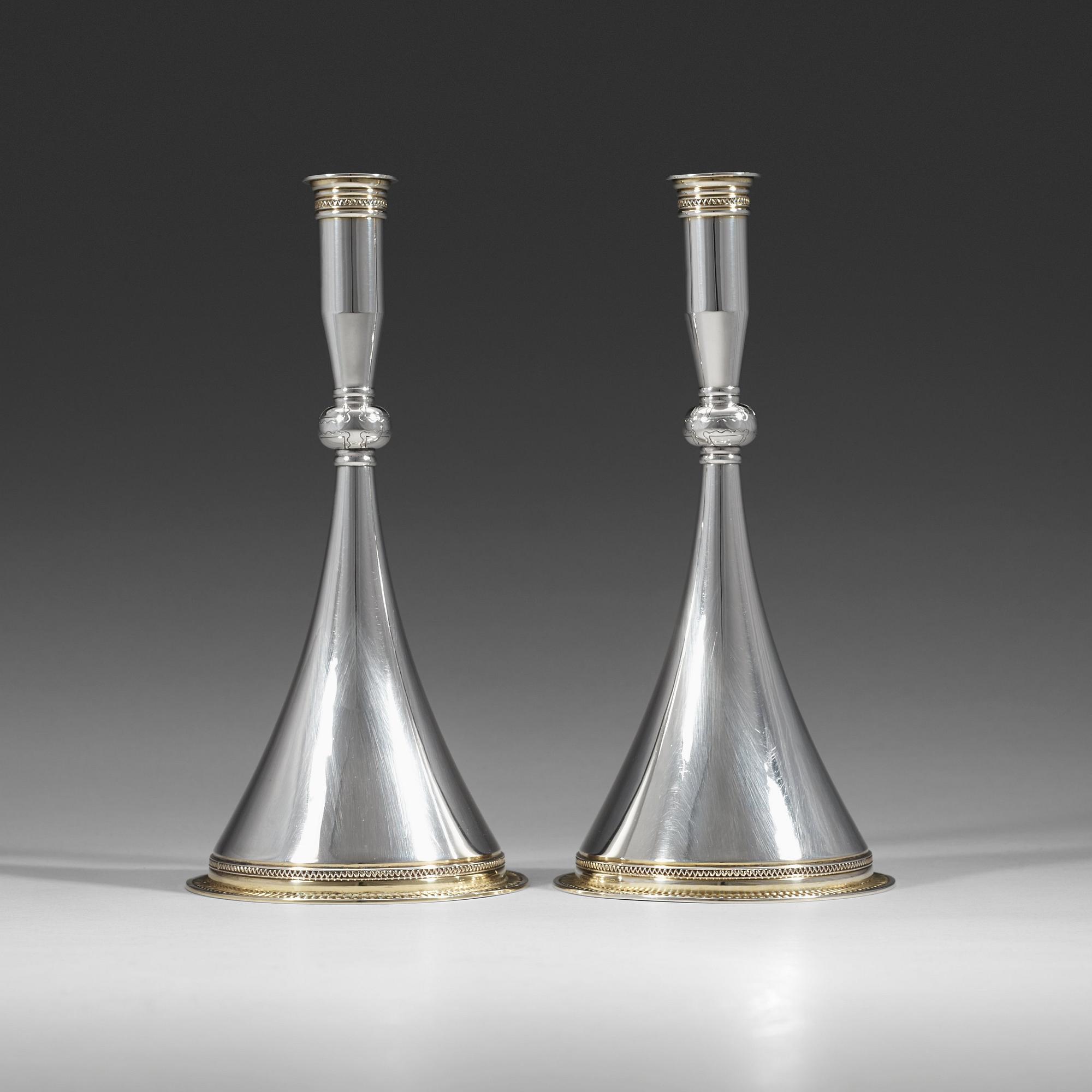 WIWEN NILSSON, ljusstakar, ett par, Lund 1950, sterling,