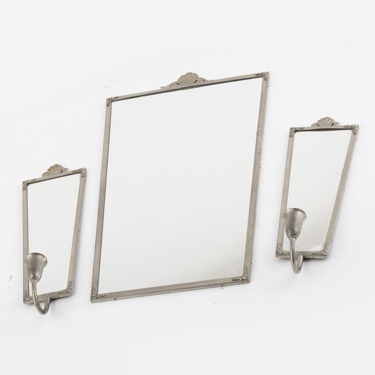 Mirror and a pair of sconce mirrors, 1920s/30s.