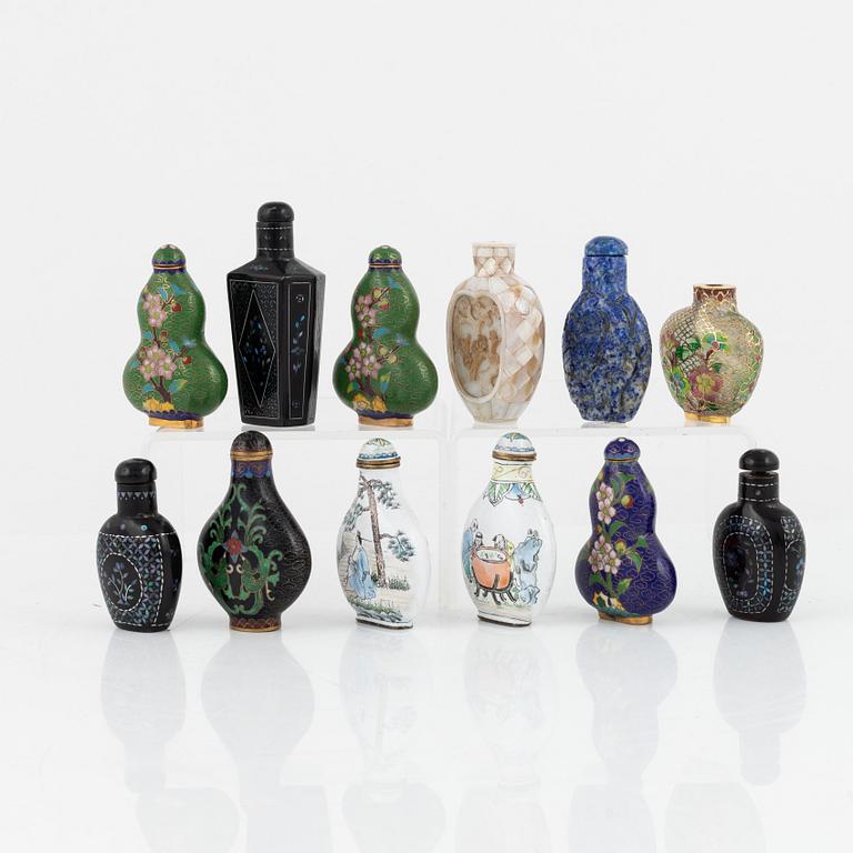 Twelve snuff bottles, China, 20th century.