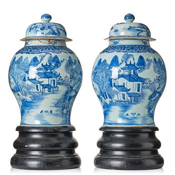 A pair of large blue and white vases with covers, Qing dynasty, Qianlong (1736-95).