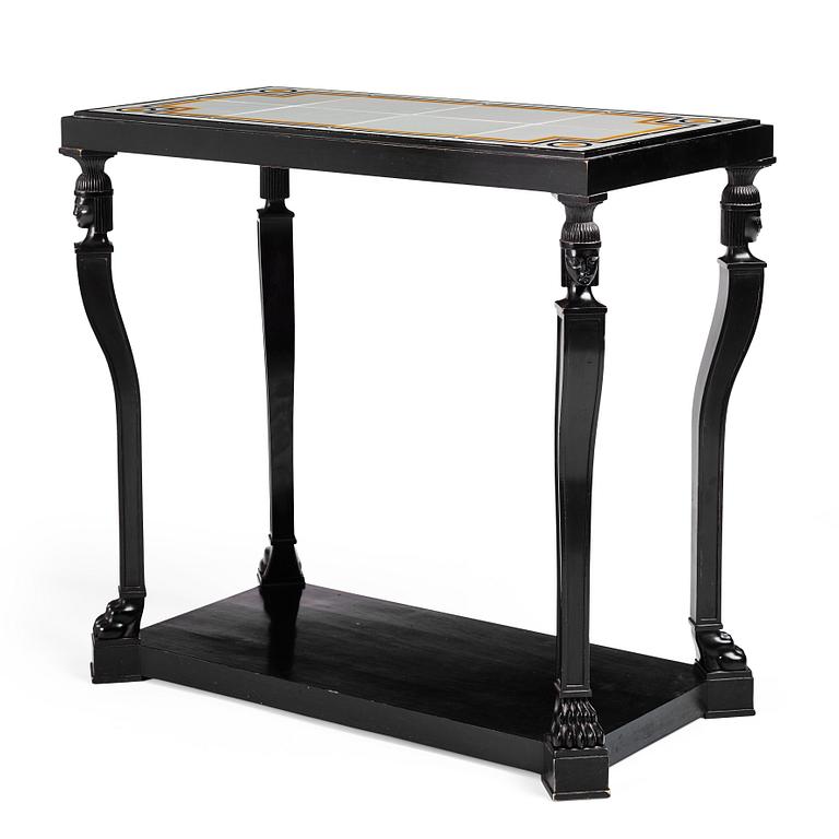 Axel Einar Hjorth, an ebonised oak Swedish Grace tiled top table, Nordiska Kompaniet 1931. Tile top by Edgar Böckman.