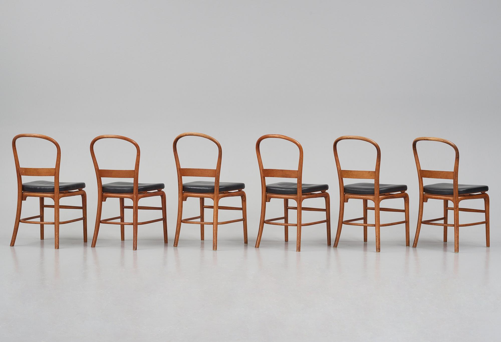 Vilhelm Lauritzen, a set of 6 'Radiohus' chairs, Fritz Hansen,  Denmark, 1940s.