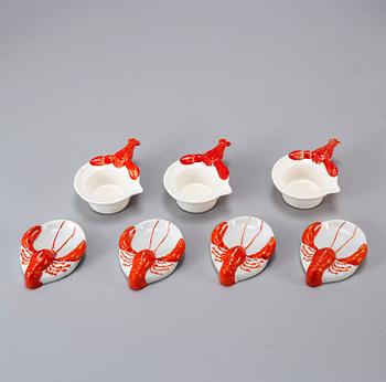 10 crayfish creamware bowls, one Sarreguemines, 20th century.