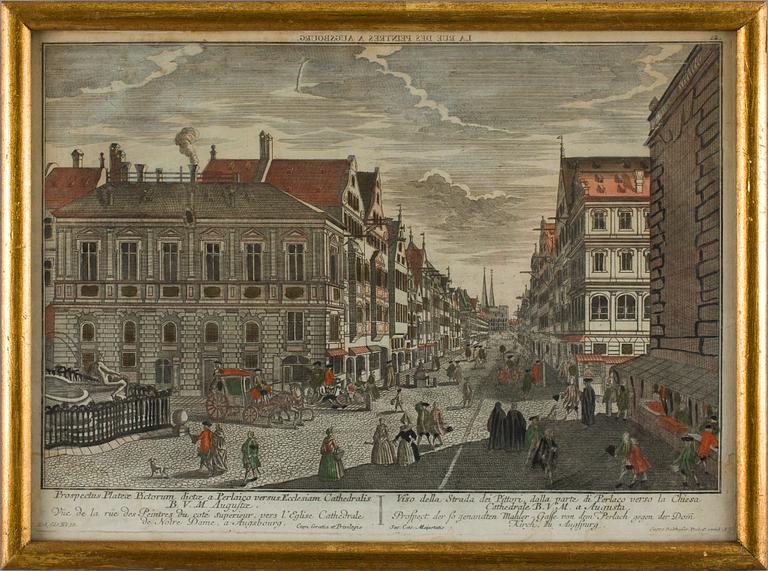 KOPPARSTICK, 5 st, handkolorerade. 1700-tal.