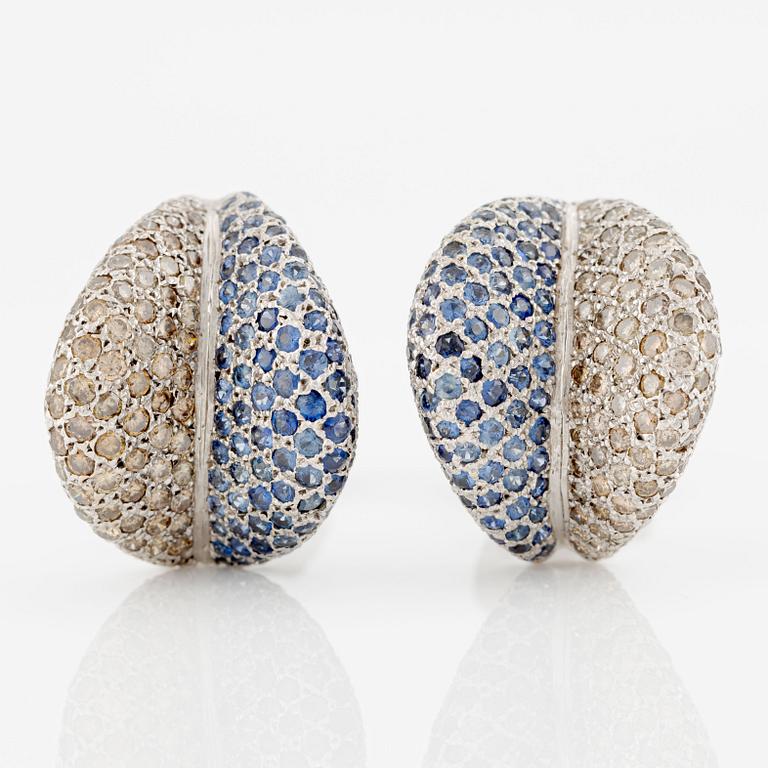 Earrings, 18K white gold with brown diamonds and sapphires.